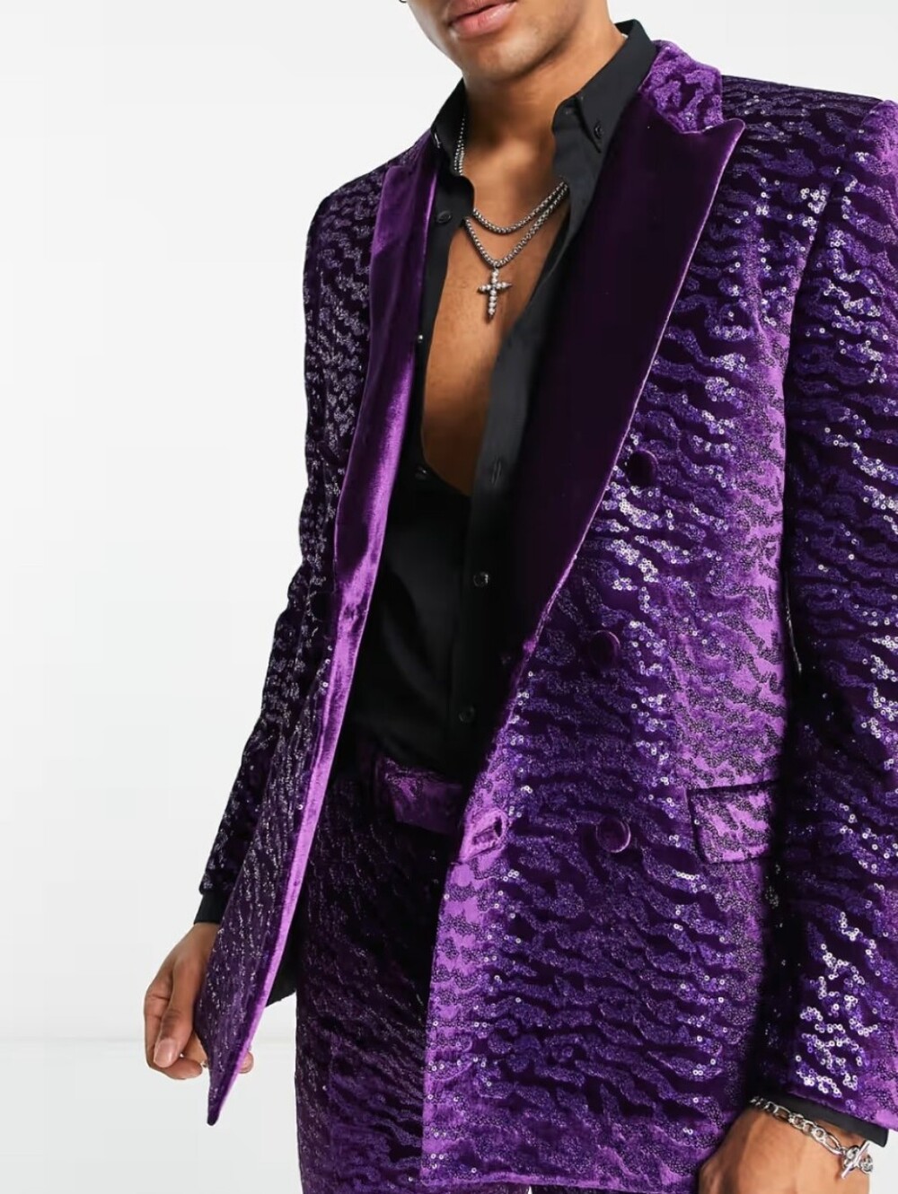 Asos Designs Men's Party Blazer Purple Velour Sequins Sz32 NWT